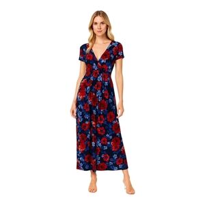 Roaman's Blue and Orange Pleated A-Line Maxi Skirt